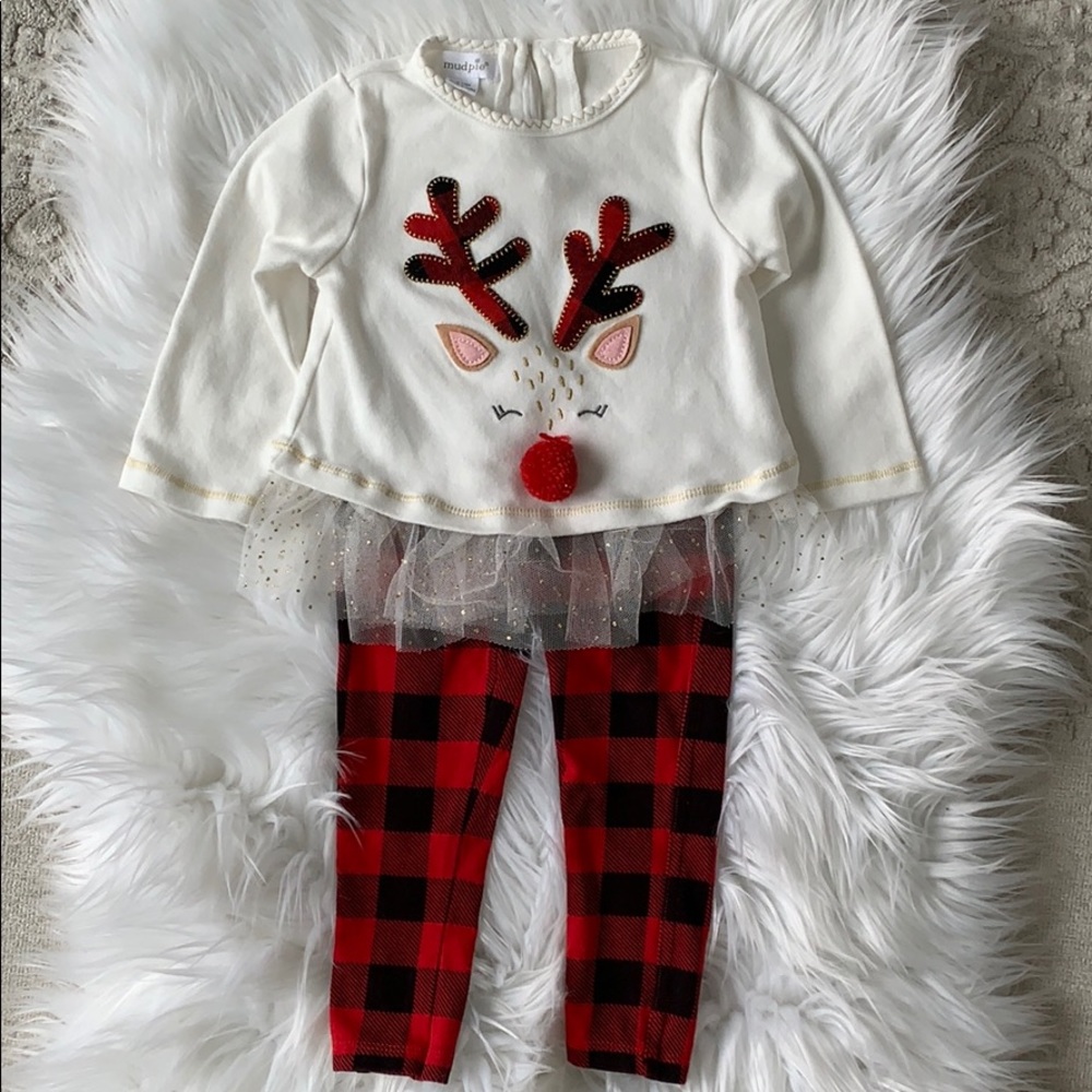 Baby Girl Reindeer Top + Plaid Pants
